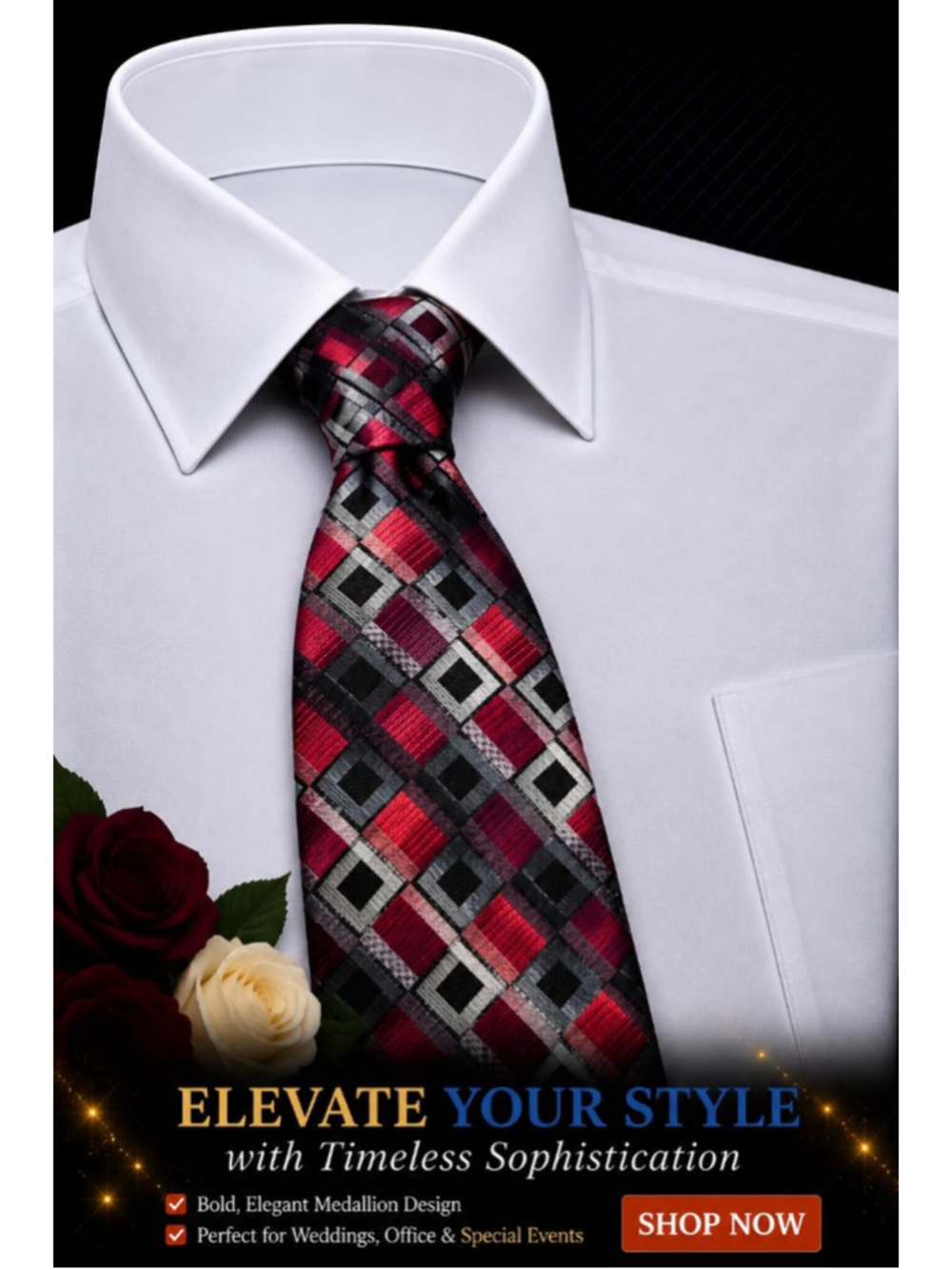 Alexander Julian Red Black Plaid Medallion Men's Tie